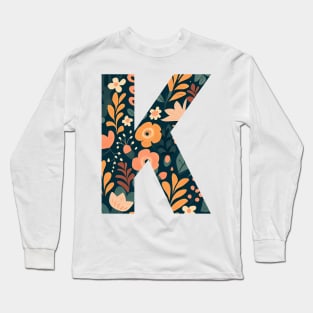 Whimsical Floral Letter K Long Sleeve T-Shirt